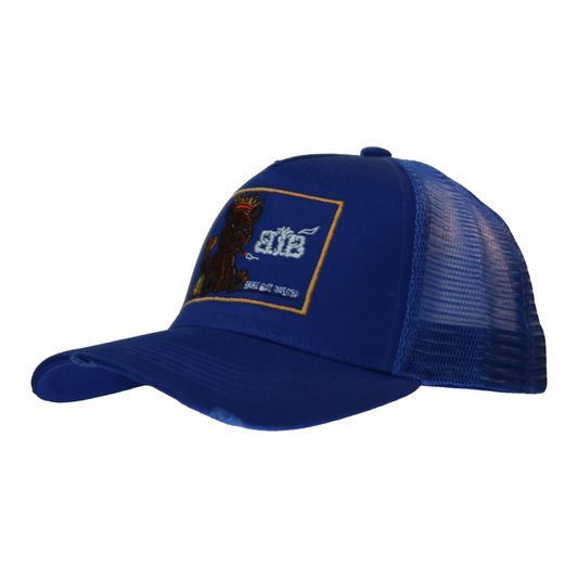 Blue Stunting Curved Teddy Design Cap