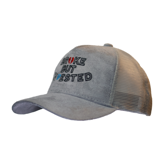 Grey (Suede) “broken heart” Design Curved Cap