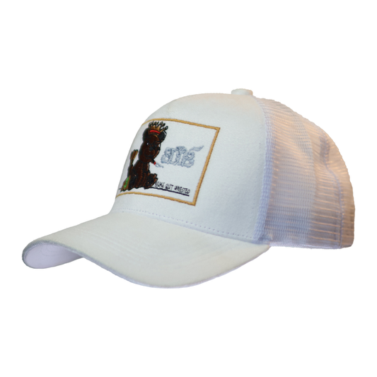White (Suede) Stunting Curved Teddy Design Cap