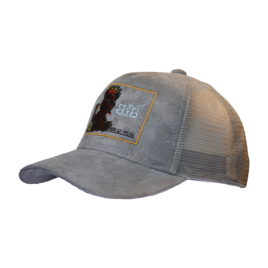 Grey (Suede) Stunting Curved Teddy Design Cap