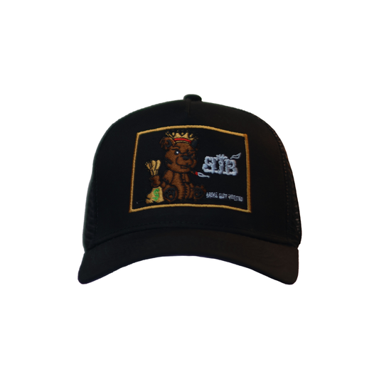 Black Stunting Curved Teddy Design Cap