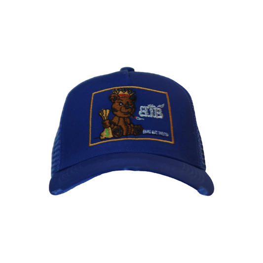Blue Stunting Curved Teddy Design Cap