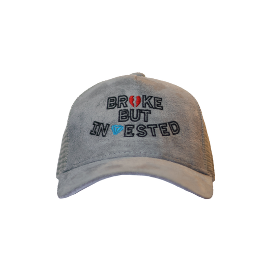 Grey (Suede) “broken heart” Design Curved Cap
