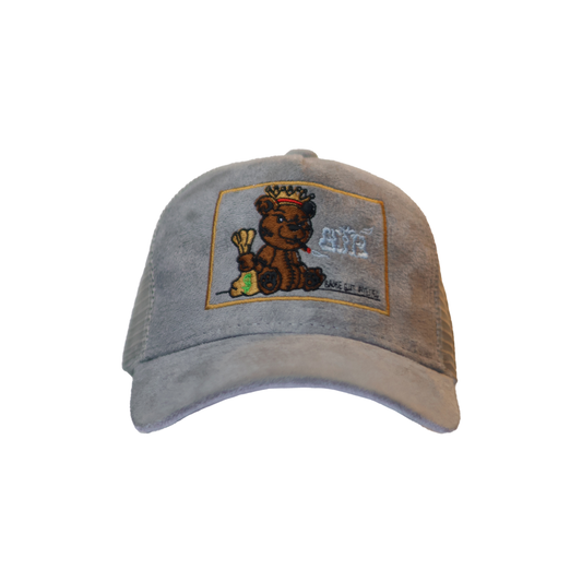 Grey (Suede) Stunting Curved Teddy Design Cap